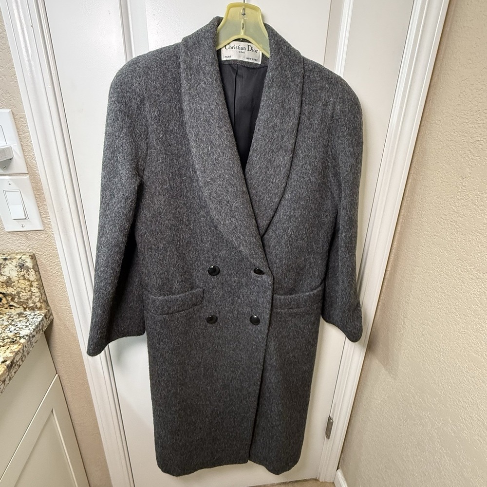 Vintage Christian Dior Coat Womens 12 Gray Double Breasted Union Made USA